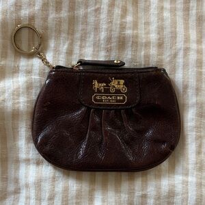 Coach Dark Brown Leather Pouch with Gold Accents